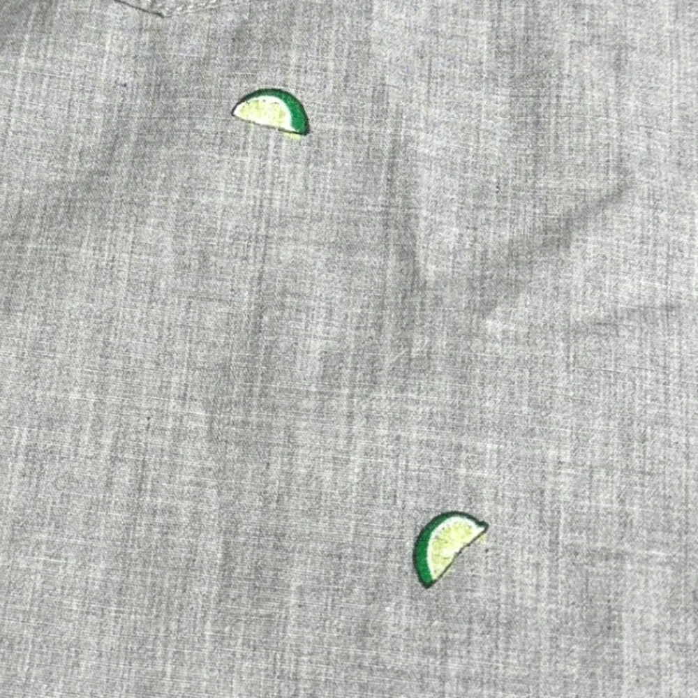 Banana Republic Mens Luxe Poplin Shirt Grey‎ Lime Slice Print Slim Fit Medium